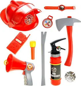 PowerTRC 10 Pcs Kids Firefighter Gear - Fireman Toys for Toddlers 3-5, Including Helmet Accessories