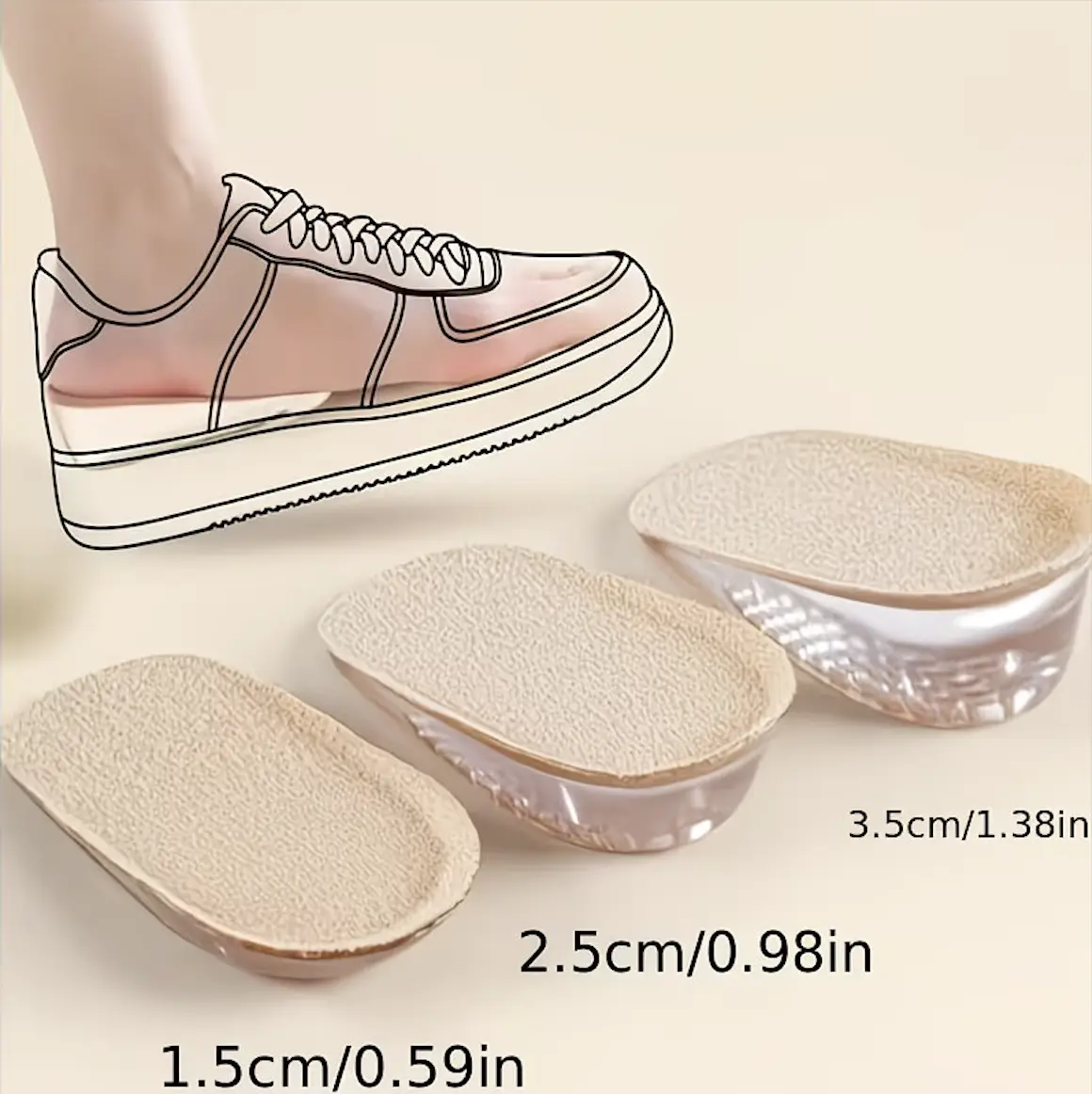 1 Pair Silicone Height-Boosting Insoles for Men & Women - Invisible, Comfortable Half Pad with Hidden Heel Lift