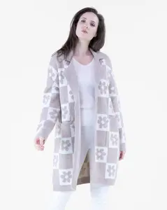 Retro Flower Checkered Open Cardigan