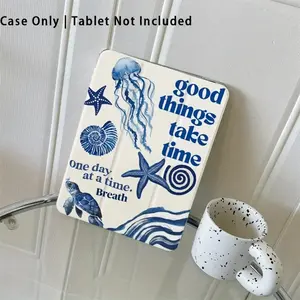 Ocean-themed illustrations, foldable, non-slip TPU case with adjustable stand and pen slot, suitable for iPad mini, iPad Air, iPad Pro/iPad 10th and 11th generation iPad cases