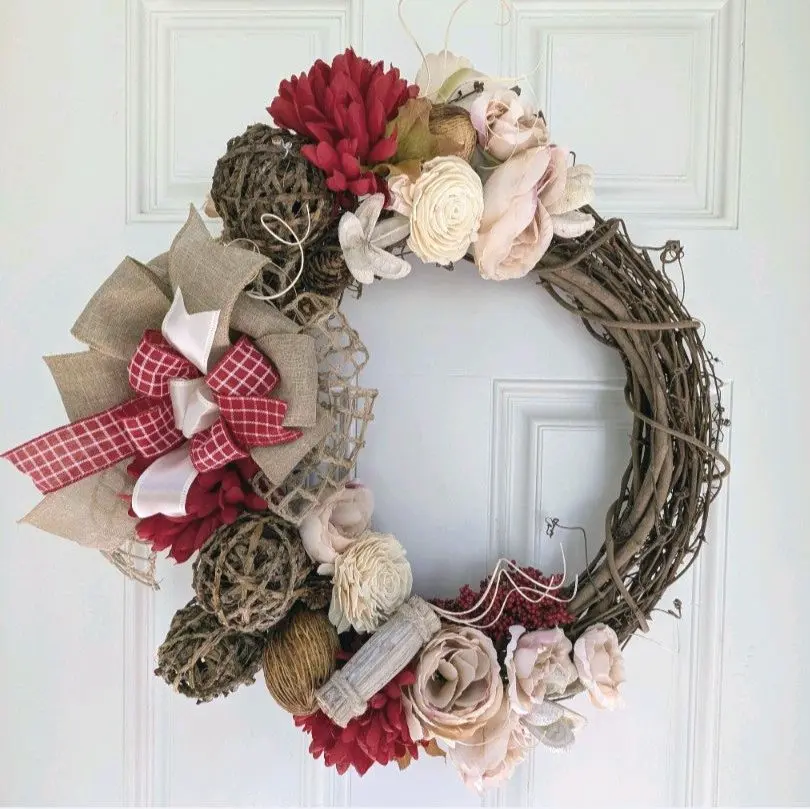 Fall Grapevine Wreath, Farmhouse Autumn Decor, Natural Fall wreath