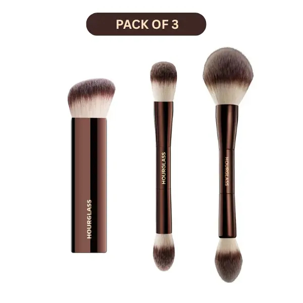 Hourglass Makeup Brush Set, Veil Powder Brush, Ambient Lighting Edit Brush & Vanish Seamless Finish Foundation Makeup Brush, 3Pcs