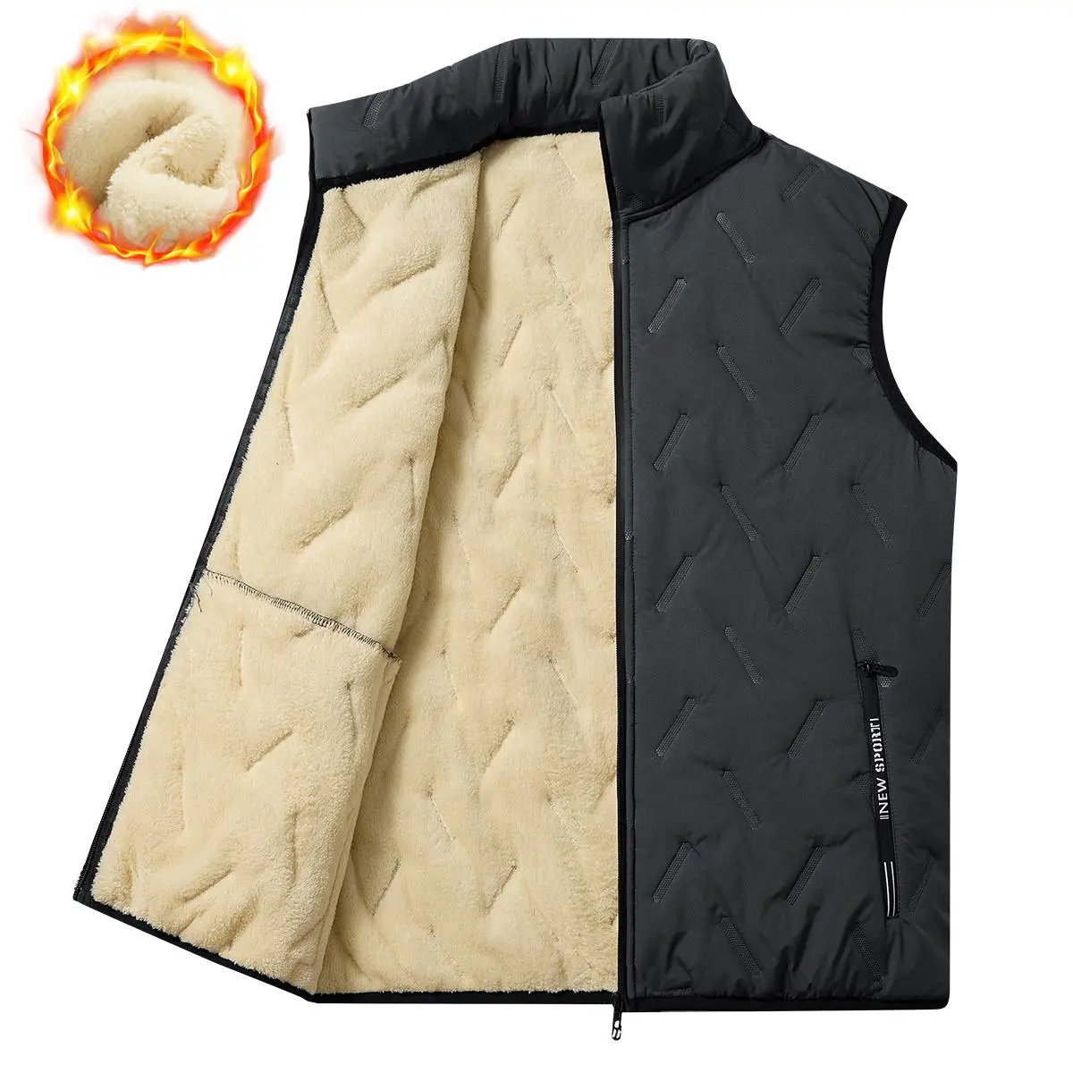 Men's Casual Sleeveless Waistcoat - Menswear, Regular Fit, Polyester Fiber, Zipper Design, Machine Washable, Crew Neck, Lightweight, Solid Color Gilet, Dark Gray, Fitted, None