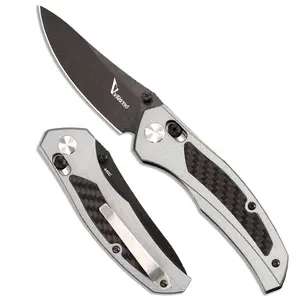 Viuorwi EDC Pocket Folding Knife, 440C Steel Blade with Thumb Studs, Aluminum & Carbon Fiber Handle, Tactical EDC Pocket Knife with Deep Carry Clip for Outdoor tool, Camping & Everyday Carry, Compact, Textured Grip