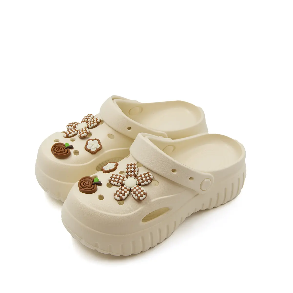 GRIP&GO Women's Flower-Decorated EVA Slide Clogs - Plastic, No-Buckle, Comfi, Fall-Resistant, Non-Slip Sole, Breathable, Classic Fashion Footwear for Home, Outdoor Summer Wear, Plastic Women's Clogs, No-Buckle Women's Clogs Slip On Slippers Shoe