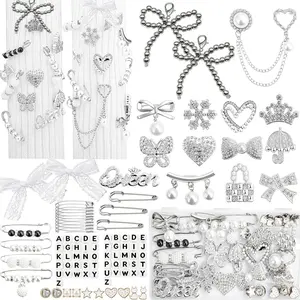 268pcs Silver Junk Socks Charms Kit,Shoe Charms for Sneakers, Brooches and Pins for Women, Pearl and Rhinestone Sock Charm with Safety Pins,DIY Accessories for Personalizing Socks
