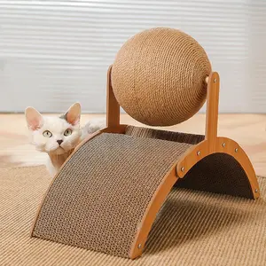 Arch Bridge & Ball Design Cat Scratching Board, Durable Cat Scratching Ball with Wood Stand, Scratching Posts, Wear-resistant Natural Sisal Rope Ball Cat Scratcher Toy, Pet Supplies