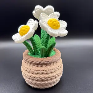3D printed-Crochet Daisy Flower in a Woven Basket - Handmade Decorative Plant for Home Decor & jewelry storage.