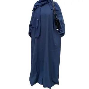 Al-Farah Everyday Abaya- Navy,  Full-Length blue Dress with Matching Hijab for Elegance and Modesty Comfortable and Stylish for Any Occasion. Made with 65% cotton and 35% linen outer and a 100% cotton lining perfect