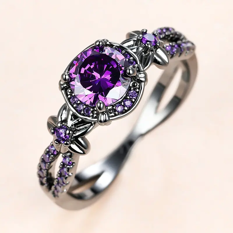 Eternity Ring for Women,Black Gold Plated Created Opal/Mystic Topaz/Amethyst Garnet Wedding Engagement Promise Rings Band