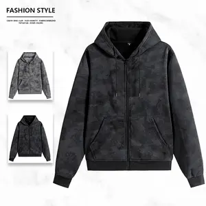 Hooded zip-up jacket, casual and trendy style, fleece-lined for warmth, available in multiple colors, suitable for men's everyday streetwear, commuting, and gym wear, comfortable and stylish outerwear