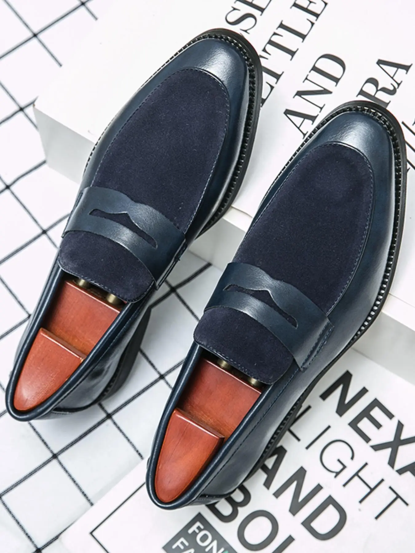Men's Fashion Formal Shoes, Slip-On Loafers, Business Casual Shoes, Versatile Casual Party Footwear, Office Work Shoe, PU Leather Round Toe, Rubber, Medium Width, All Seasons, Business Style Shoes