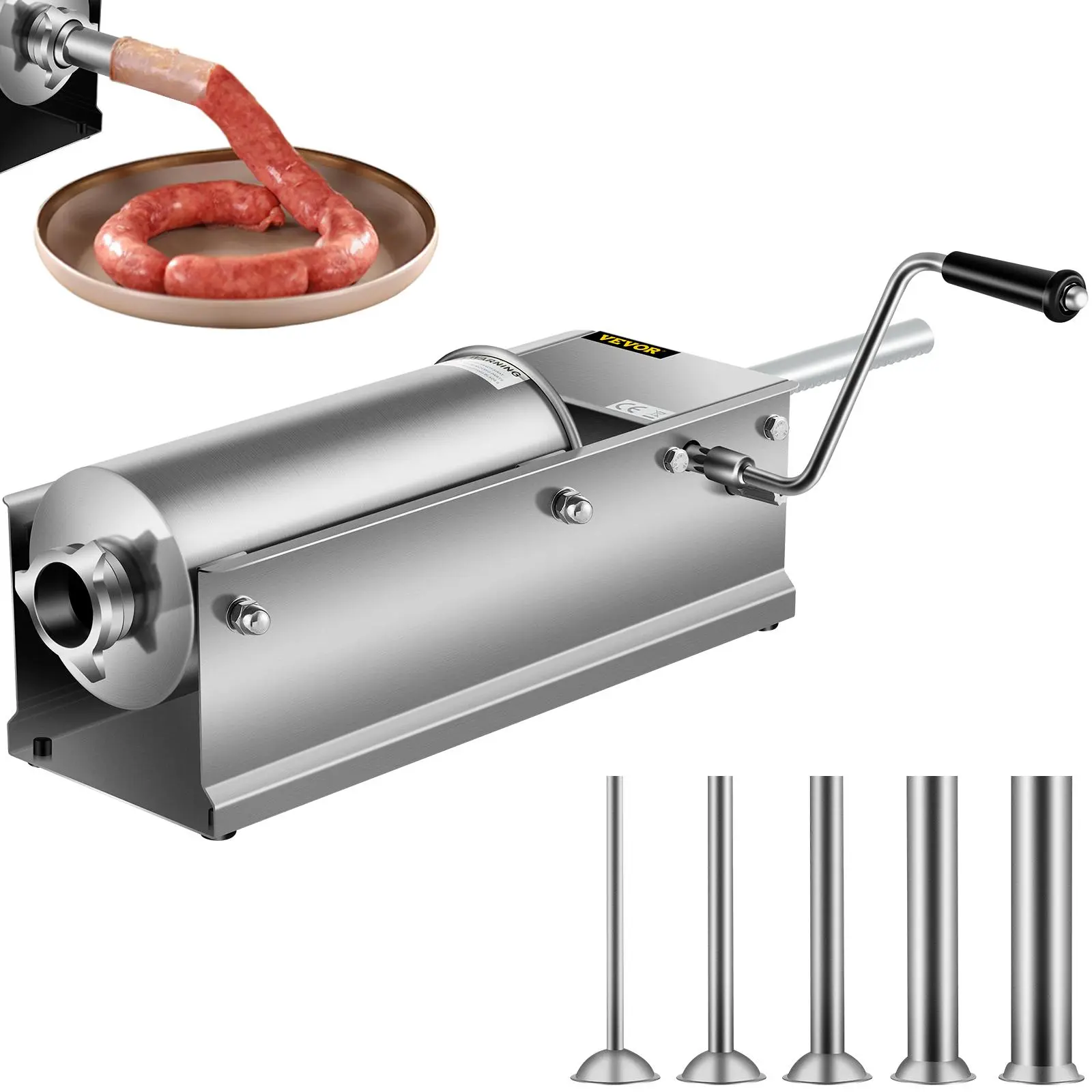 【Summerfinds】VEVOR Manual Sausage Stuffer,  , 5 L / 11 LBS Horizontal Sausage Machine, Dual-Speed Meat Stuffer, Made of Food-Grade 304 Stainless Steel, Includes 5 Stuffing Tubes, for Home Kitchen Restaurant Commercia