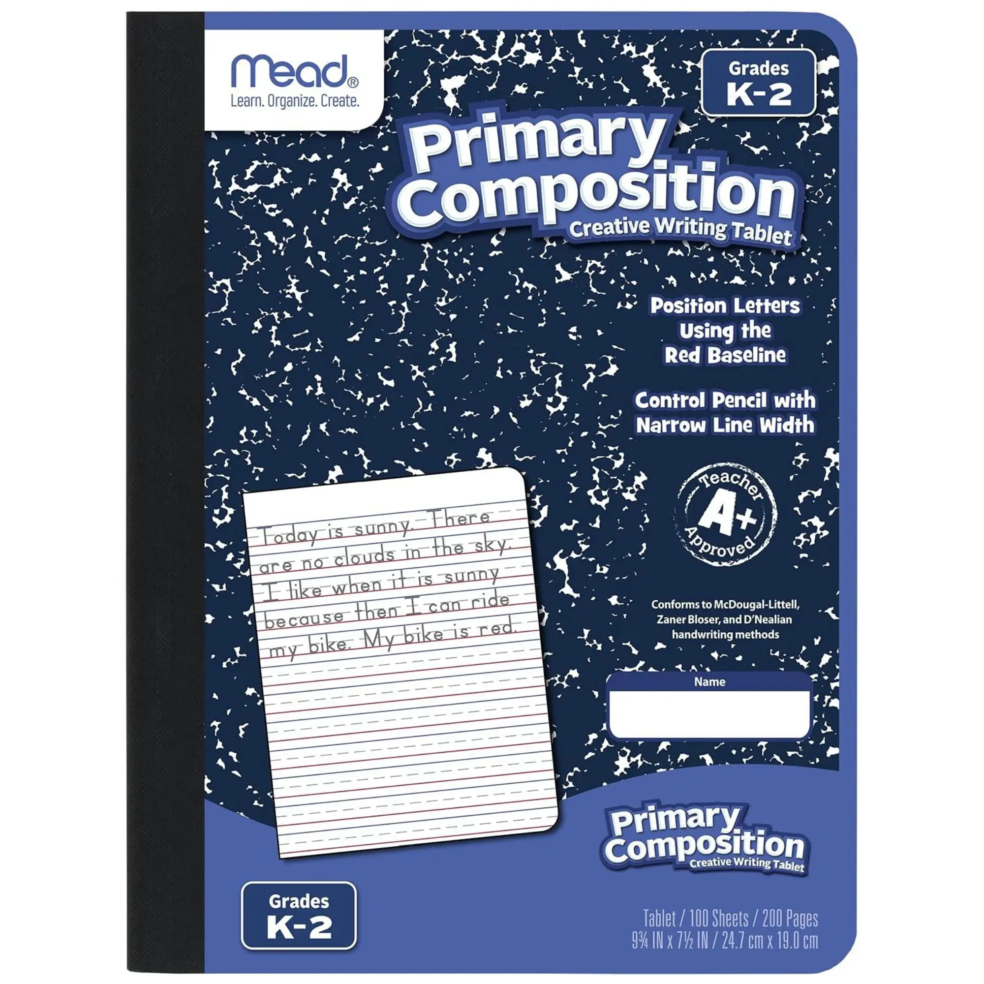 Mead Primary Composition Notebook, Wide Ruled Paper, Grades K-2 Writing Workbook, 9-3/4" x 7-1/2", 100 Sheets, Blue Marble (09902)