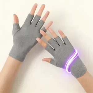 Heated Half-Finger Gloves for Women Men, Wool & Silk Lined Thermal Fingerless Gloves, Touchscreen Winter Mittens for Cycling, Office Typing