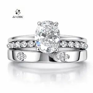 JJ CHIC Oval Cut Engagement Bridal Wedding Ring Set for Women Promise Ring with Elegant Design and Sparkling Stones