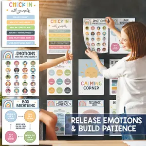 12 educational posters Bohemian decor, feeling and mood charts, Calm Corner posters, Emotional Wheel, perfect for classroom decor tutoring, relaxing office decor and mental health wall art mentoring, Home Classroom Decorations