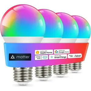 Matter Smart Light Bulb, Smart Light Bulbs Work with Apple Home, Alexa, Google Home, SmartThings, A19 Color Changing Light Bulbs 2.4Ghz WiFi, 800 Lumens Equivalent 60W 4Pack