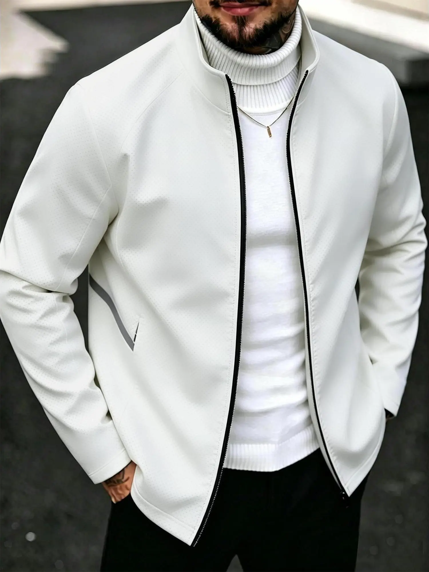 Men’s Lightweight Athletic Jacket with Breathable Perforated Fabric, Full Zip Running Jacket, Quick Dry Workout Jacket for Gym, Training, Outdoor Sports, Slim Fit Stand Collar Sportswear for Spring Fall