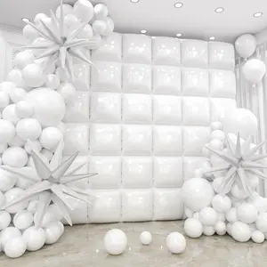 36pcs White Square Foil Balloons Wall Backdrop with 79pcs Balloon Garland Arch Kit, Double Sided Balloons Set for Birthday Bridal Shower Anniversary New Year Valentine's Day Party Decorations
