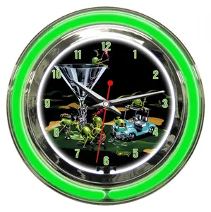212 MAIN GODNC14-08 14-in. Round Neon LED Clock Face Wall Clock - 19th Hole Themed Home Decor, Resin Housing, Blink Mode, Artwork, Oversized, Ideal Father's Day Gift for Family, Friends