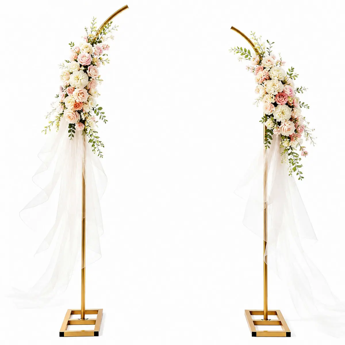 2Pcs Gold Half-Moon Metal Arch Stands-Adjustable Height Garden Floral Arch with Stable Base, Party Decoration Supplies, Festive Decoration, Indoor Outdoor Decorative Accessories for Backyard Wedding (6.2FT, 7.5FT), Decorations Accessories