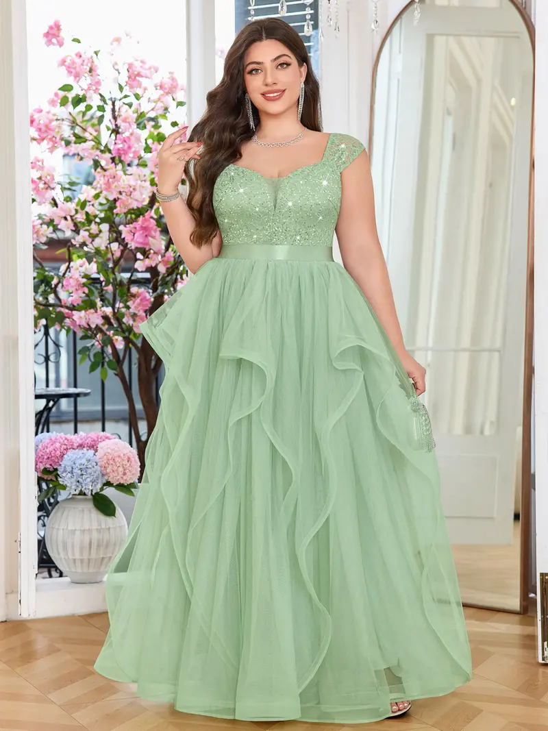 slim fit dress slacks Lace-Up Back Plus-Size Long Prom Ball Gown C148C Dusty Teal / 16 main image 0