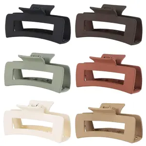 4 Inch Big Hair Claw Clips 6 Pcs for Thick Hair Clips for Women Rectangle Nonslip Acrylic Banana Clips Hair Accessories for Girls -Brown