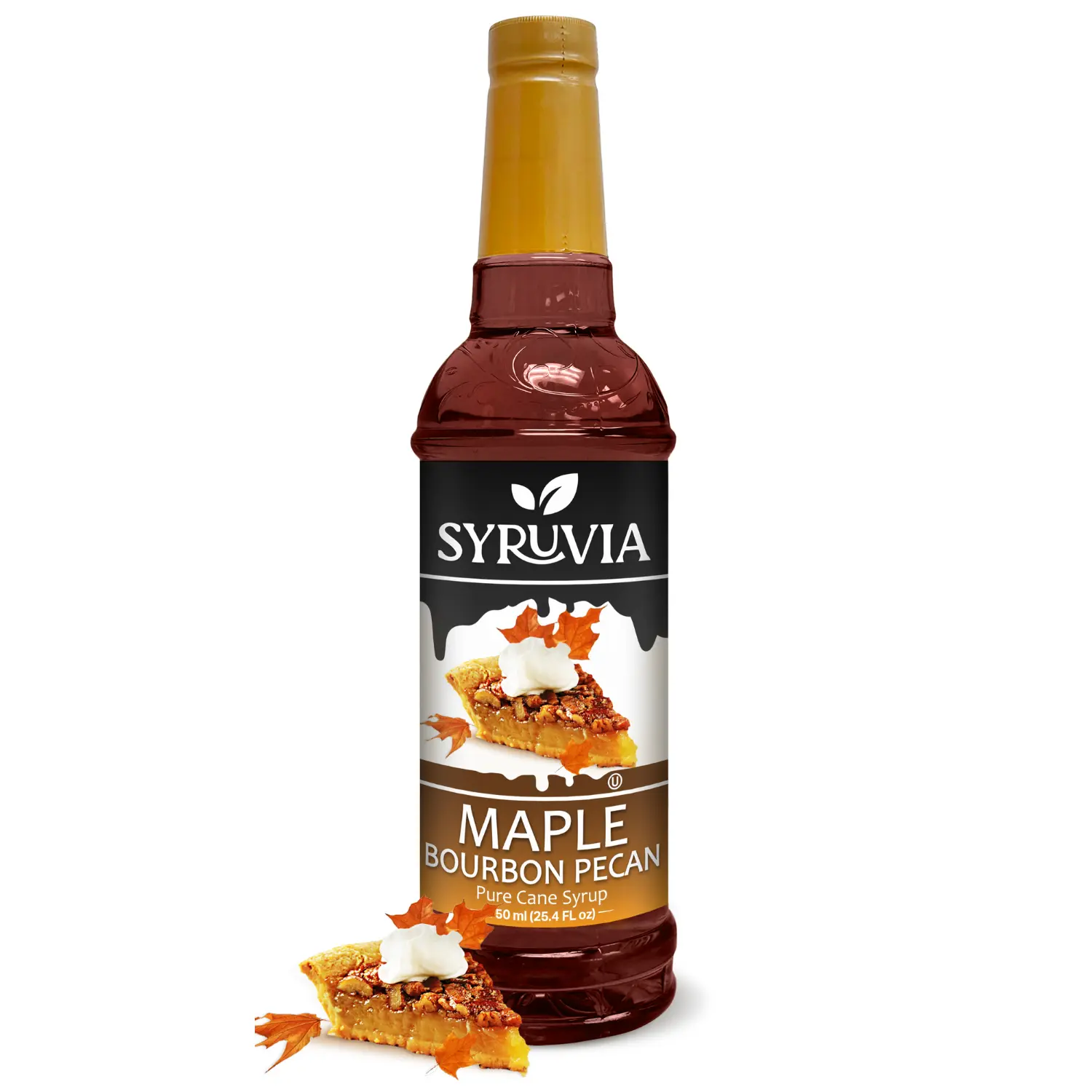Syruvia Crafted Sweet Maple Bourbon Pecan Coffee Syrup, 25.4 fl oz - Premium Sugar-Friendly Flavoring, Kosher, Gluten-Free, No Coloring for Beverages, Desserts