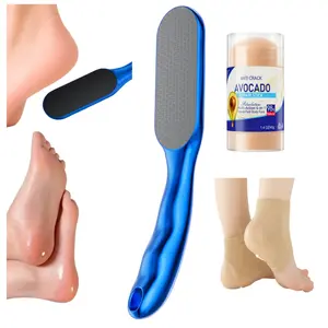 The Thai Lyfe Foot File- Exfoliates Callused Feet with Advanced Nano-Glass Technology, Non-Slip & Ergonomic Handle for Baby Soft Feet in minutes! Waterproof and easy to clean.  perfect for gifting. foot care set  with Pads Gel socks ,Avocado repair stick