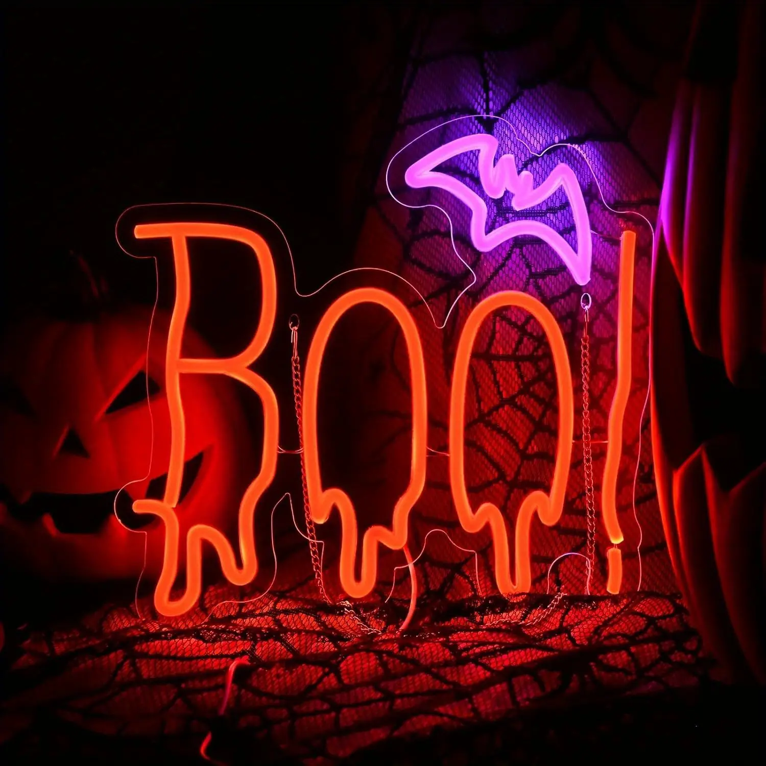Serbasic Mysterious Dimmable Bat Symbol Neon Sign - 1pc, 13x12.6in Size, USB-Powered Bright LED Multi-Color Light with Switch, Hanging Mount (2 Hooks, 2 Sets of Screws, 24.8in Chain), Indoor Decor for Bedroom, Halloween Party, Lights