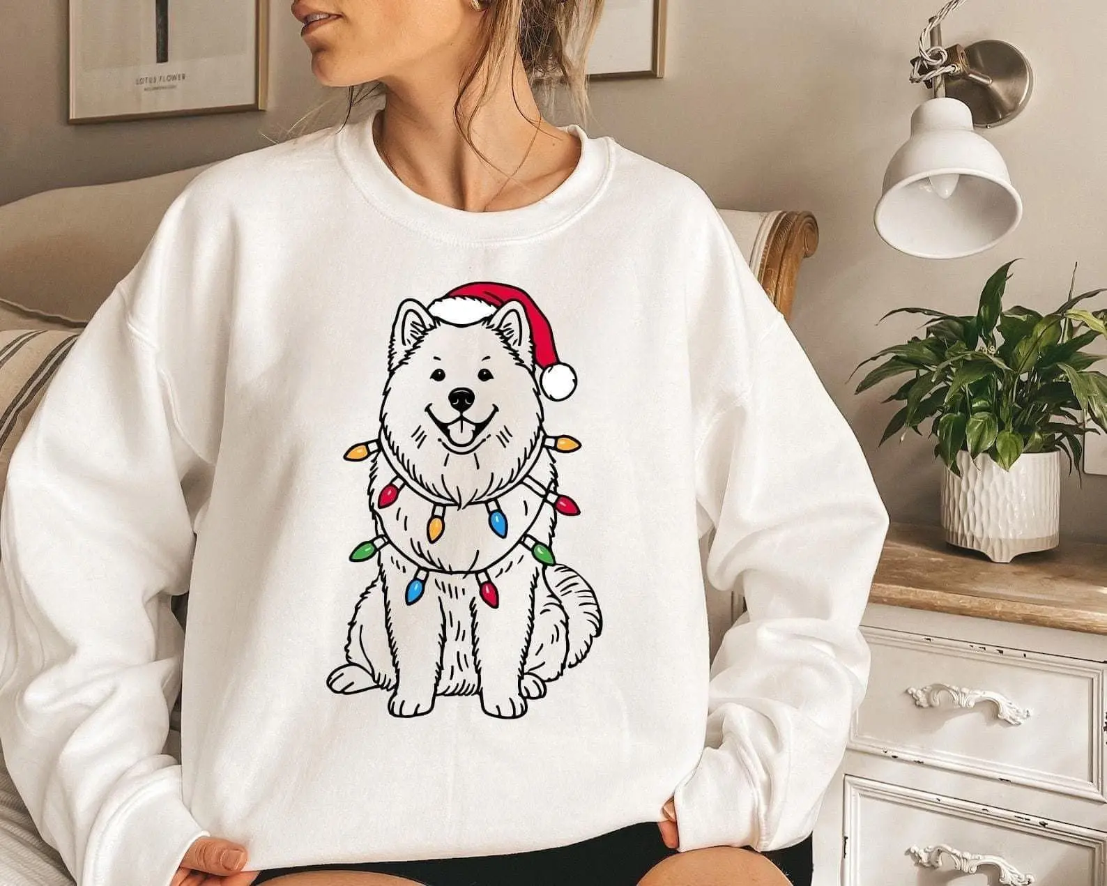 Samoyed Christmas Sweatshirt, Santa Samoyed Dog Sweater, Samoyed Lover Gift, Holiday Dog Sweater | Xmas Samoyed Gift