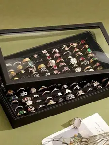 36/100 Slots Ring Jewelry Box with Lid, Earring Display Tray, Velvet Storage Case, Dustproof Showcase, Decorative Room Decoration