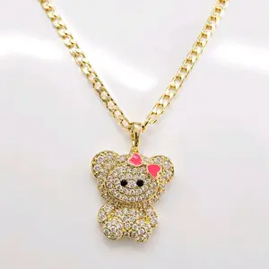 : 14K Gold Filled Cuban Link Chain with Bubu Bear Pendant & CZ Stones – 24" Length | 3mm Width
