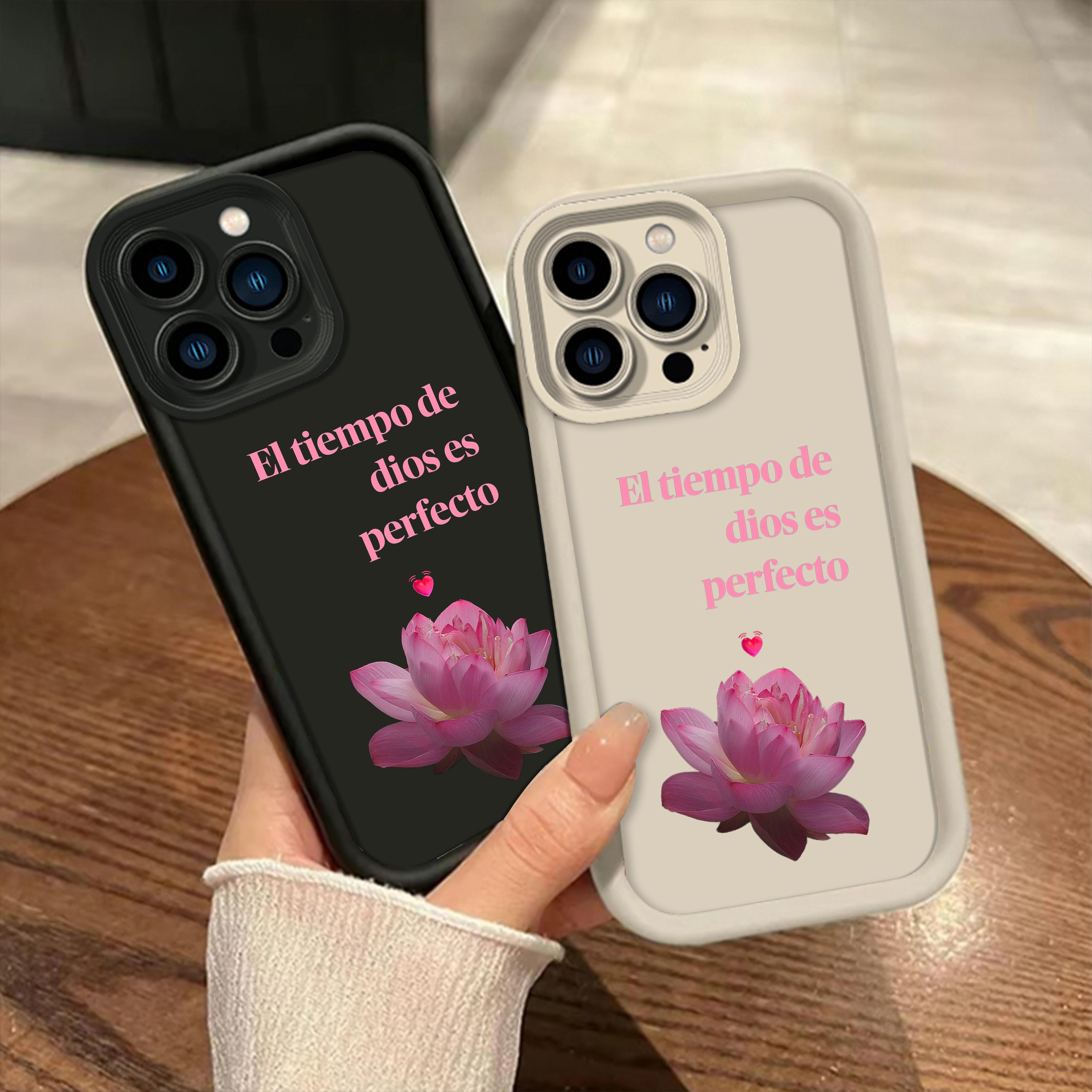 Elegant Lotus Design Lanyard Phone Shell El Tiempo De Dios Es Perfecto for iPhone Samsung 17Pro Max Air 16 15Plus 14 13 12 11 XR XS Galaxy S25 S24 S23 S22 A71 A56 A55 A54 A53 A52 Luxury Matte Texture Religious Birthday Gift For Her .NN131