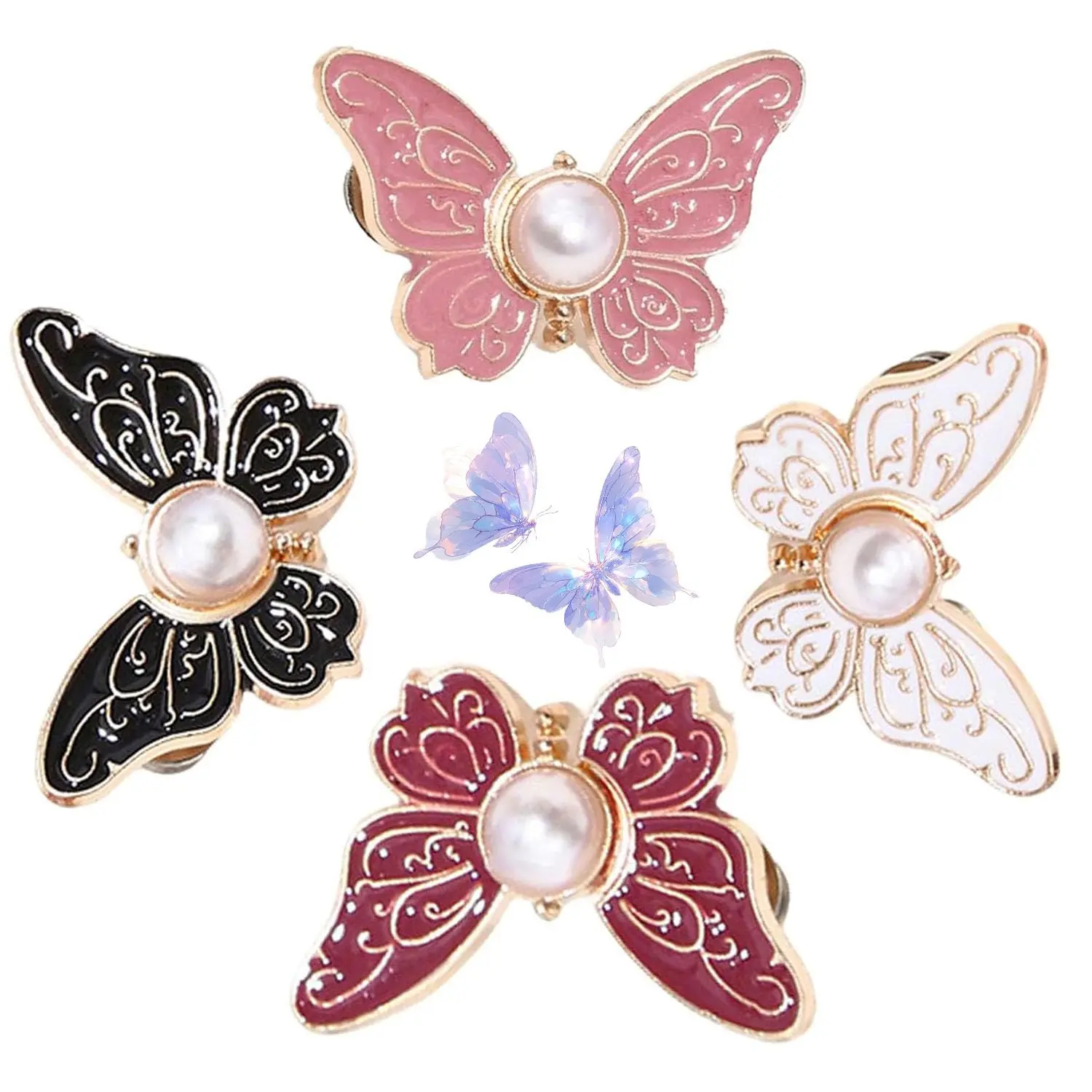 Detachable Butterfly Clips, Butterfly Buttons,Reusable Pant Waist Tightener, Butterflybuckle Clasp, Adjustable Butterflywaist Cinching Button, Buttons Pins for Loose Jeans (4PCS)