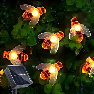Solar 50pcs LED Bee String Lights - Cute Bee Garden Decoration for Wedding, Party, Christmas Tree and Home Yard - Warm Glowing Plastic Fairy Lights with Realistic Design, Garden Decoration Lighting | Whimsical Garden Lights | Outdoor Solar Decorations
