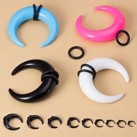 2pcs 14g-00g Big Size Buffalo Horn Septum Ring, Acrylic Ear Gauges, Plugs Taper Stretcher Expander, Punk Body Piercing Jewelry, Nose Ring Jewelry