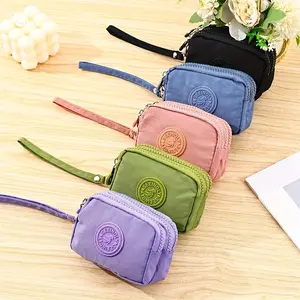 Buy one get one free, a random piece of jewelry, three colors of vintage style nylon coin purse with 3 zipper compartments - small mini wallet for women and men, suitable for cash, cards and coins, coin purse