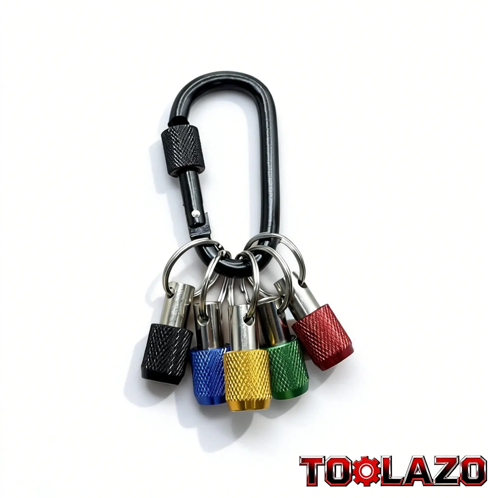 TOOLAZO Portable 5-in-1 Drill Bit Keychain Kit | Heavy-Duty Aluminum Alloy Extension Rod | Quick-Release Adapter for Impact Drivers | 5 Essential 1/4" Hex Bits | Compact Tool Set with Sturdy Carabiner for Easy Carry & Storage
