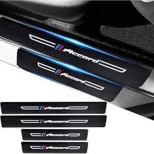 4 count Carbon Fiber Leather  Door Sill Protectors,Black  Door Sill Scuff Plate,Front & Rear  Door Threshold Guards