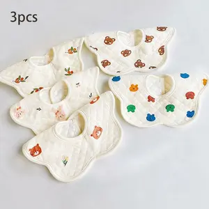 3pcs Baby Feeding Bibs Newborn Bibs Waterproof Anti-Spill, Cute Cartoon Design, Breathable Absorbent, Suitable for 0-3 Years, Perfect Gift for Christmas Halloween Thanksgiving, Adjustable Bib Straps