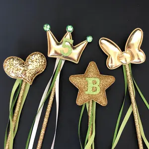 Tinker bell wand,tiana wand,green color wand,tinker bell outfit,tiana outfit,glitter wand,birthday wand,gold and green,baby photo prop,name