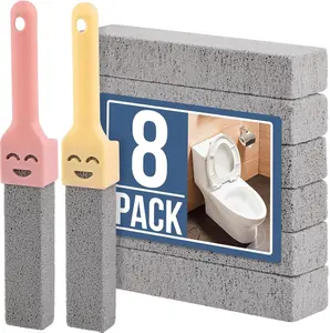 8 Pack Pumice Stone Scouring Sticks with 2 Universal Handles, Grey Pumice Stone Cleaner for Cleaning Toilets, Bathrooms, Kitchens, Spas and Pools