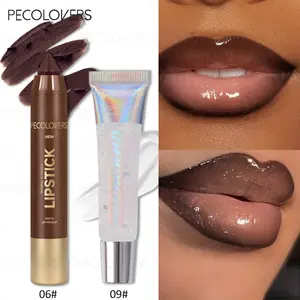 2 Pcs/Set Lip Gloss + Lip Liner - Matte Lip Liner Pencil Lip Kit, Shape Your Lips with 3D Accuracy, Long-Lasting Non-Tacky Water-Gloss Finish, Ideal for Any Makeup Look, Great for Valentine’s Day Presents