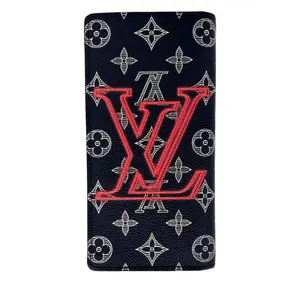 Pre-owned Louis Vuitton Canvas Clutches & Wristlets Brazza Upside Down Monogram Ink Long Wallet Pink