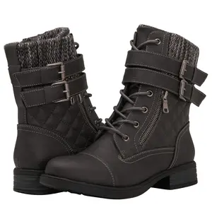 GLOBALWIN Women's Combat Boots Grey Lace Up Boots For Women Ankle Booties Low Heel Size 7M