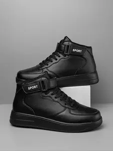 Men's High-Top Sneakers with Velcro Design, Anti-Slip Flat Walking Shoes, Fashion PU Leather Outdoor Casual Sports Shoes, Sneaker Slip Resistant