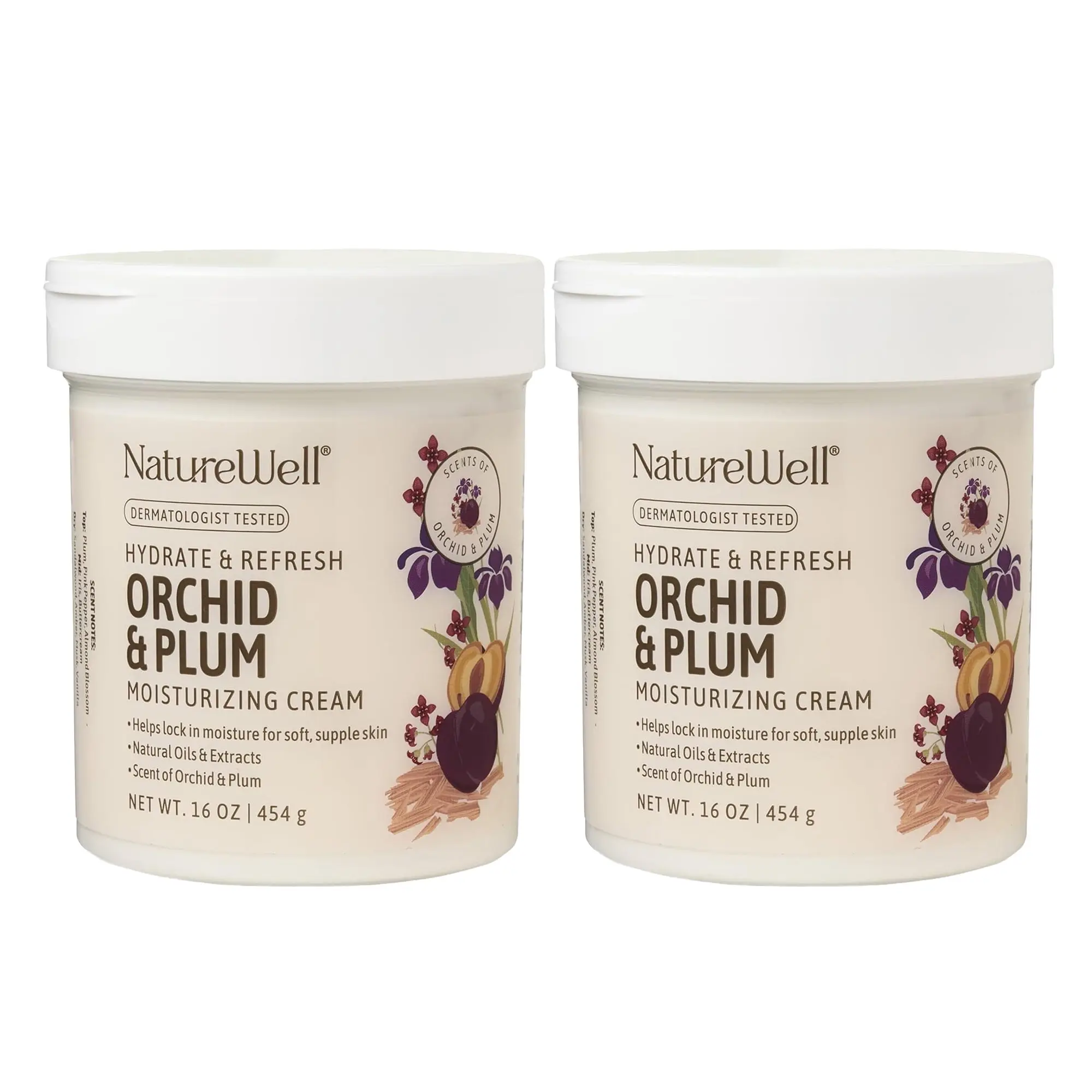 NATURE WELL Orchid & Plum Hydrate & Refresh Body Cream (2-Pack, 16 Oz) - Coconut, Caramel, Retinol-Infused Body Care Moisturizer with Natural Oils & Extracts, Non-Greasy, Lightweight, Locks in Moisture for Soft Skin