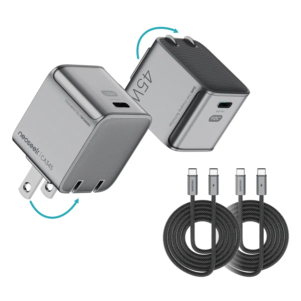 【GaN Ultra-Mini】2 Pack 45W Foldable Plug USB-C Fast Charger, GaN Tech Fast Charging Set with 3.3 FT Braided USB C Cable, Compact Power Adapter Travel-Friendly, Wall Block for iPhone 17/16 Pro Max/15, Samsung S25/S24 Ultra, iPad Pro and MacBook